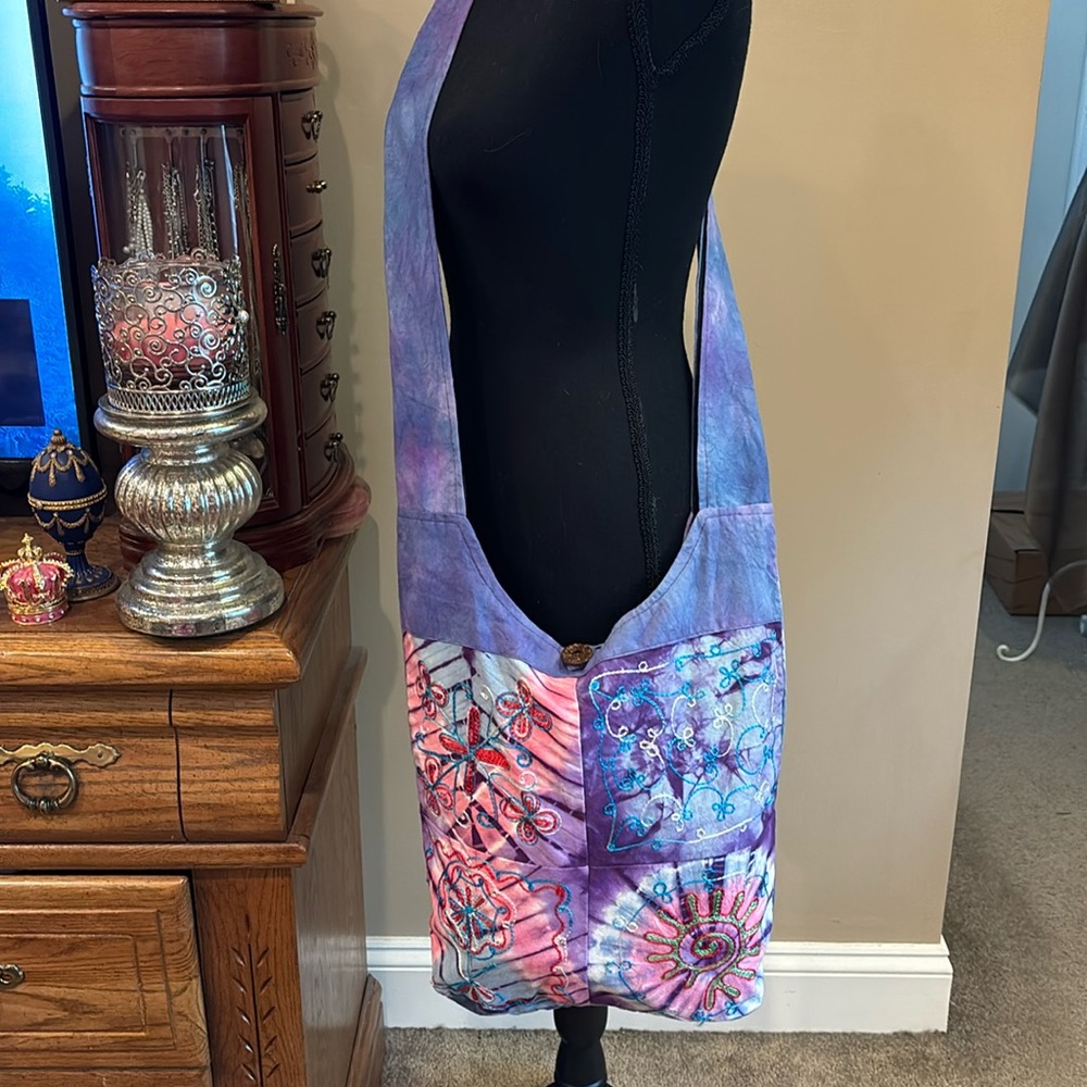 Boho Tie Dye Fabric XL Shoulder Bag